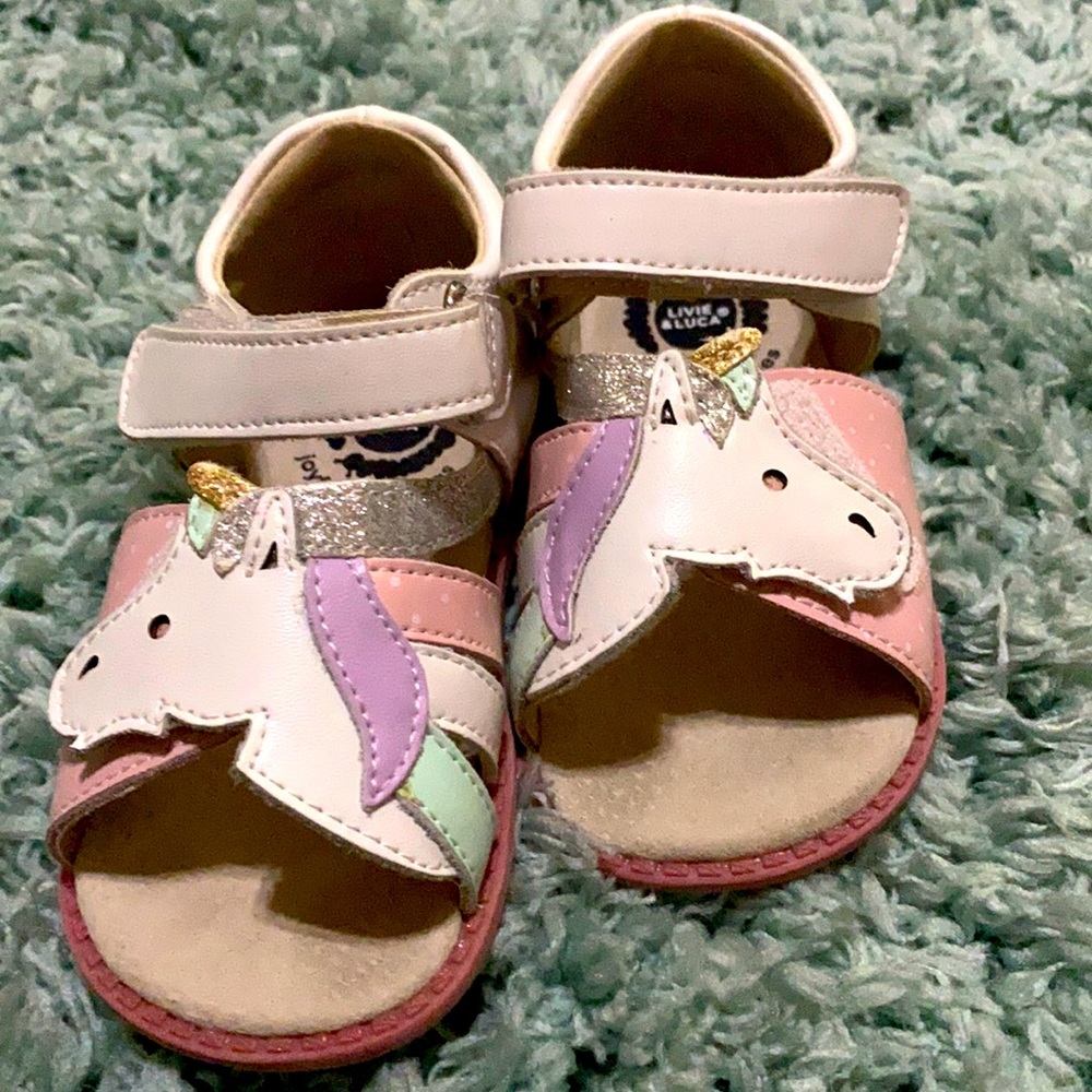 Girls Livie & Luca unicorn rainbow sandals